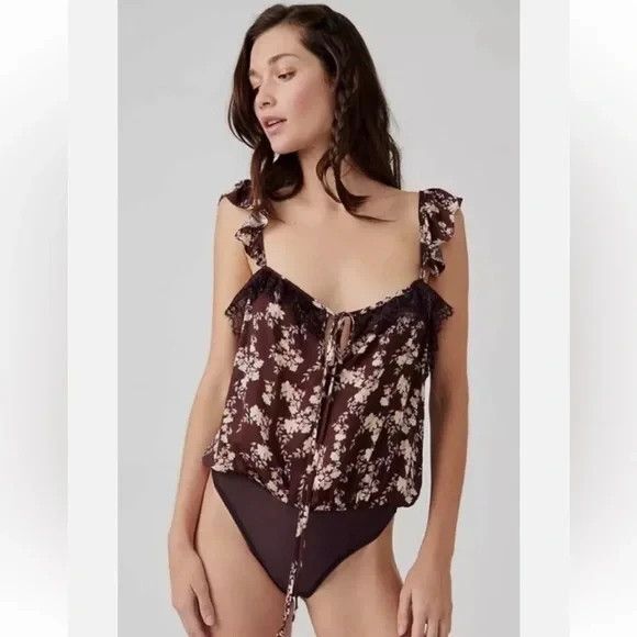 Free People Take It Away Floral Lace Thong Bodysuit Merlot/Chocolate Sz XL NWOT! - Picture 1 of 7